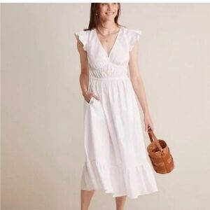 Vineyard Vines Marina Poplin Flutter-Sleeve Midi Dress White Large Feminine